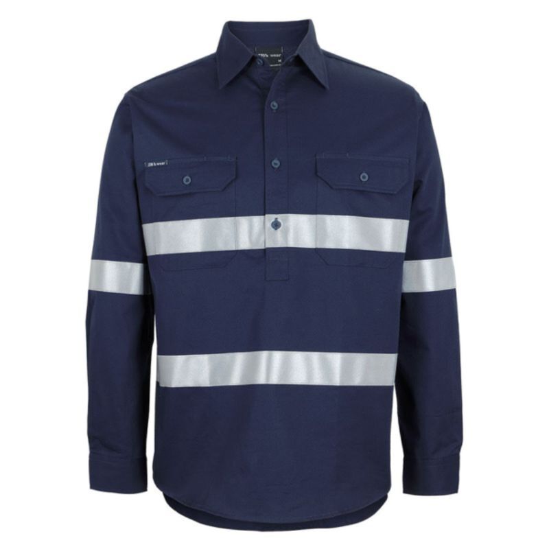 Mens Close Front Long Sleeve 150G Work Shirt Reflective Tape Thumbnail