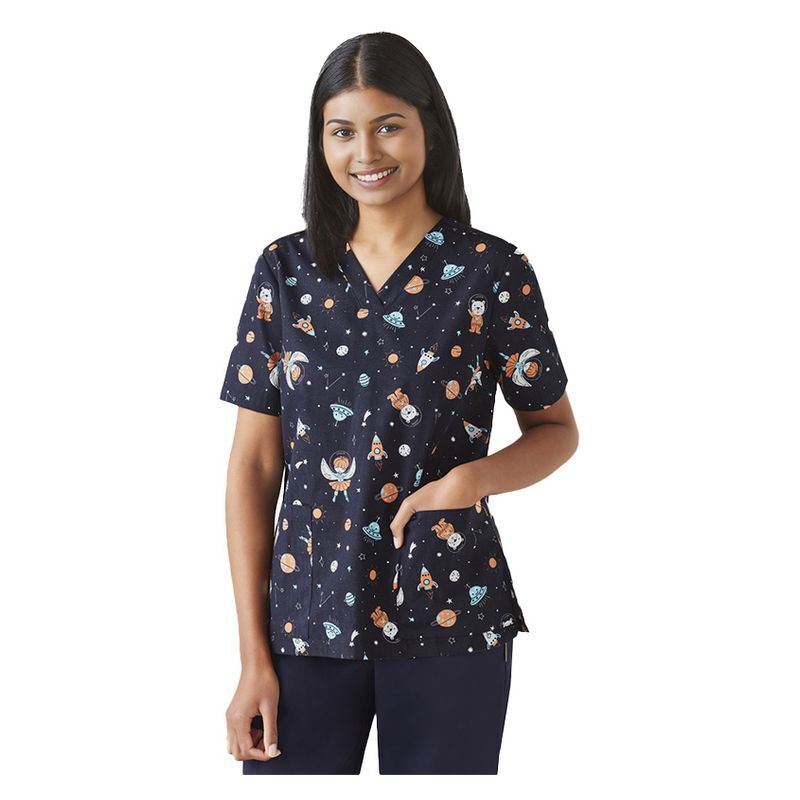 Womens Printed Space Party Scrub Top Thumbnail