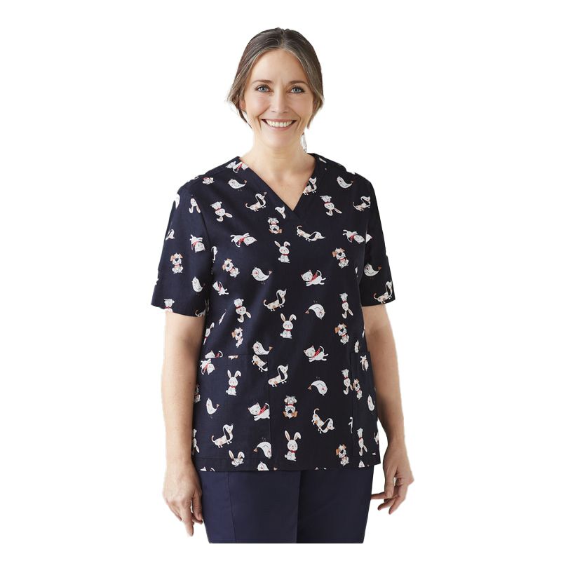 Womens Printed Best Friends Scrub Top Thumbnail