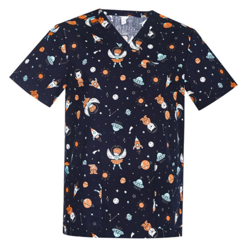 Mens Printed Space Party Scrub Top Thumbnail