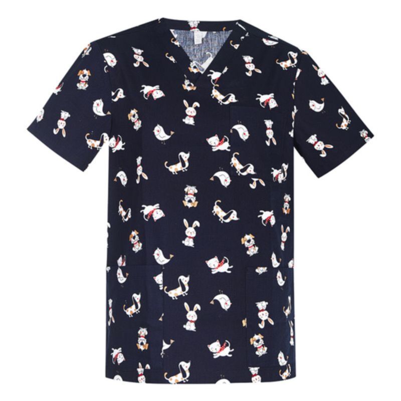 Mens Printed Best Friends Scrub Top Thumbnail