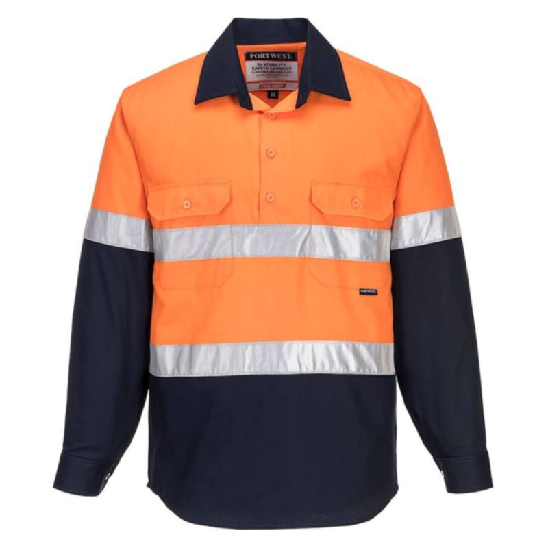 Womens Hobart Hi-Vis Contrast Half Button Shirt Long Sleeve Thumbnail