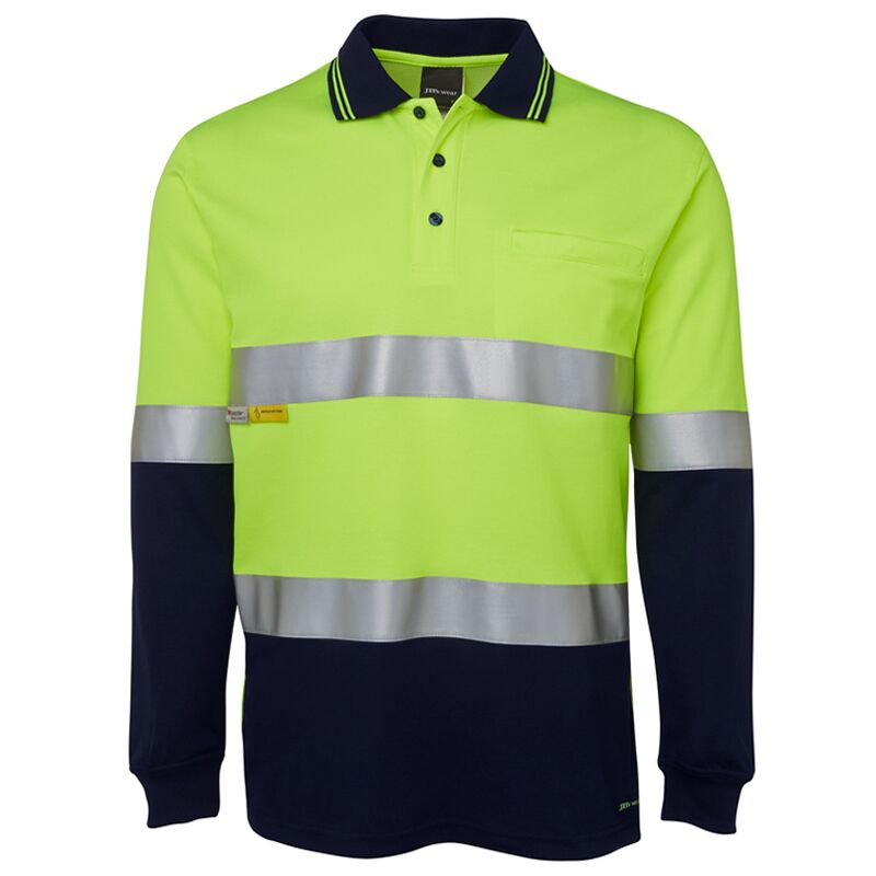 Mens Hi Vis Long Sleeve (D+N) Cotton Back Polo Thumbnail