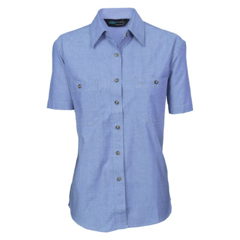 Womens Cotton Chambray Shirt Short Sleeve Thumbnail
