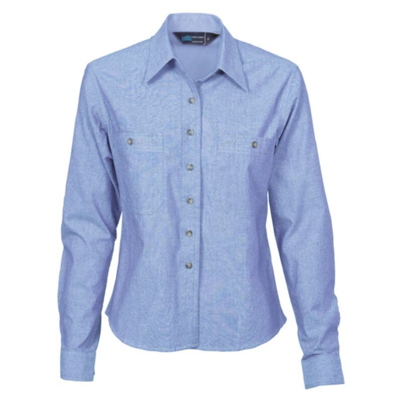 Womens Cotton Chambray Long Sleeve Shirt Thumbnail