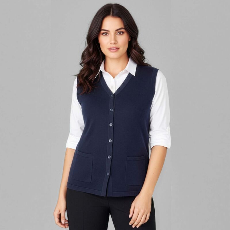 Womens Button Front Knit Vest Thumbnail