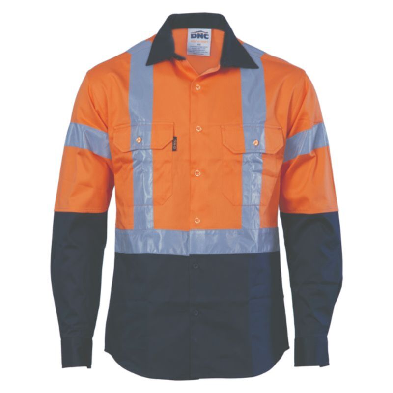 Mens HiVis D/N 2 Tone Drill Shirt with H Pattern Generic R/ Tape Thumbnail