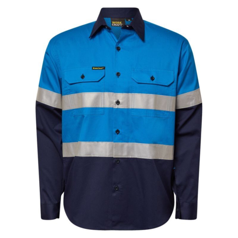 Mens Two Tone Long Sleeve Vented Cotton Drill Shirt Thumbnail