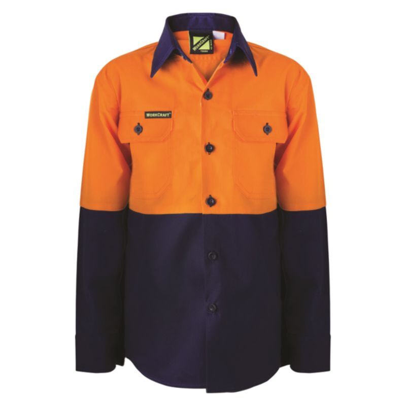 Kids Two Tone Long Sleeve Cotton Drill Shirt Thumbnail