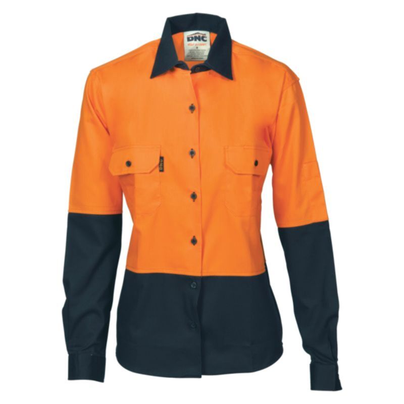 Womens HiVis Two Tone Cotton Long Sleeve Drill Shirt Thumbnail